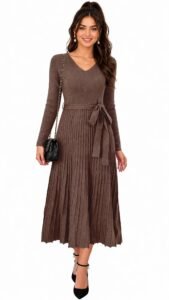 Elegant knit midi dress styled with heeled boots for a daytime winter wedding